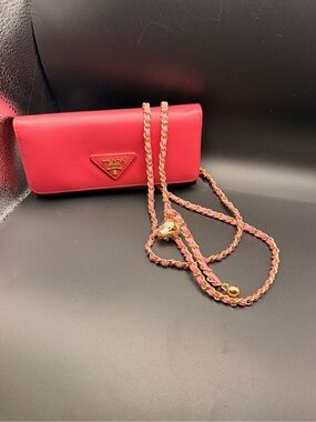 Prada Pink Saffiano Leather Crossbody Wallet with Chain